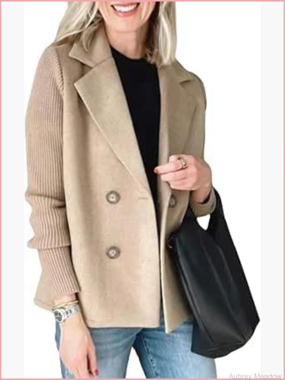 Cropped Wool Blend Coat Double Breasted Knit Blazer Jacket Pea Coat